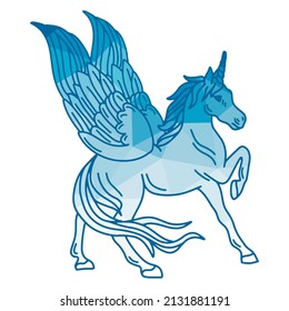 Vector horse unicorn logo with blue wings
