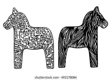 Vector horse and zebra hand drawn doodle illustration