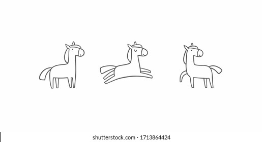 Caballos vectoriales en diferentes poses. Impresión de bebé