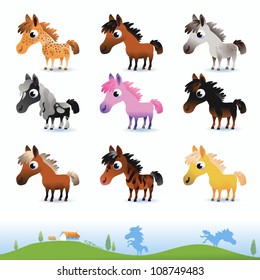 Vector horses isolated on white background