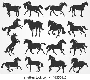 Vector horses silhouettes on a grey background