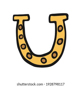 Vector horseshoe icon in hand drawn style. Colorful isolated symbol. Illustration on white background. Design for print and coloring books. Doodle horseshoe element