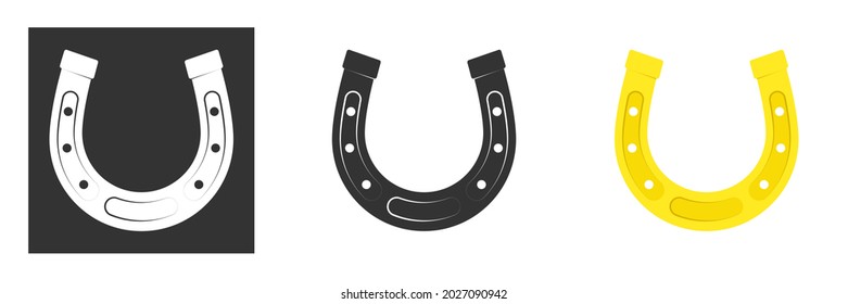 Vector horseshoe icon. a symbol of good luck and good endeavors in business. Horseshoe yellow, black and white, isolated. Vector illustration, flat design