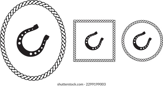 Vector horseshoe illustration in 3 rope frames.