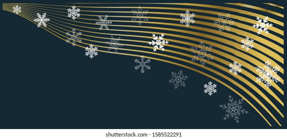 Vector of horuzontal festive background with gold lines,snowflakes and copy space.Christmas,New Year design