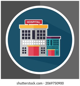 Edificio del Hospital Vector. Icono plano de construcción de hospitales con gran sombra.