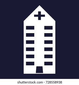 Vector hospital icon.Vector white icon on dark blue background. 