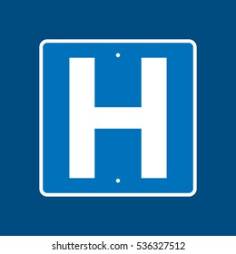 A vector hospital sign on a plain blue background.