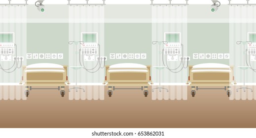 Vector Hospital Ward Interior Empty Scene In Flat Style