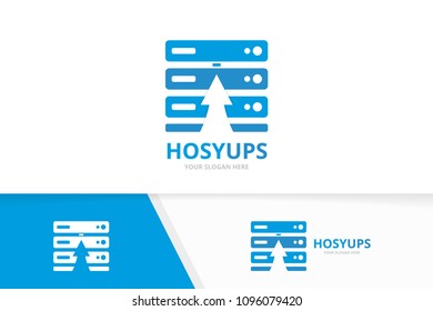 Vector host and arrow up logo combination. Server and growth symbol or icon. Unique data and upload logotype design template.