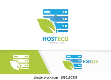 Vector host and leaf logo combination. Server and eco symbol or icon. Unique data and organic logotype design template.
