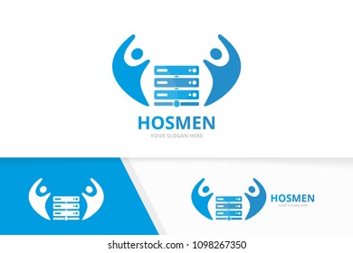 Vector host and people logo combination. Server and family symbol or icon. Unique data and team logotype design template.