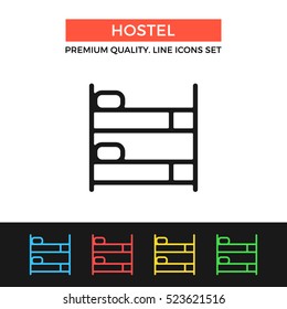 Vector Hostel Icon. Bunk Bed, Hotel Booking. Premium Quality Graphic Design. Modern Signs, Outline Symbols Collection, Simple Thin Line Icons Set For Websites, Web Design, Mobile App, Infographics