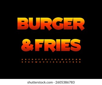 Vector Hot advertisement Burger and Fries. Gradient color Font. Set of creative Alphabet Letters and Numbers