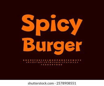 Vector Hot Advertisement Spicy Burger. Trendy Bright Font. Typography Urban Alphabet Letters and Numbers set.