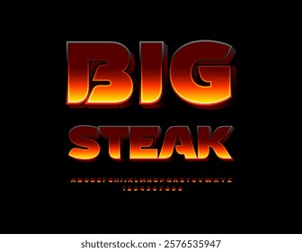 Vector Hot Advertising Big Steak. Flame Textured Font. Creative set of Alphabet Letters and Numbers