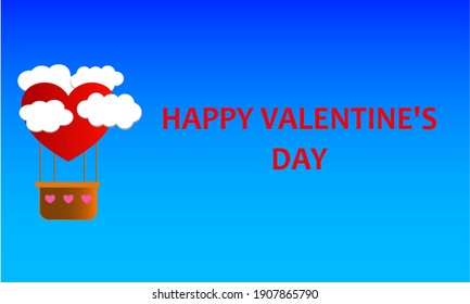 A vector of hot air balloon with heart shape with Happy Valentine's Day wish