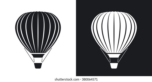 Vector hot air balloon icon. Two-tone version on black and white background