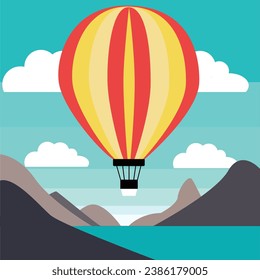 Vector hot air balloon over the mountains