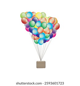 Vector Hot air balloon and package box. Flat style illustration