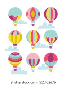 Vector hot air balloon set. 