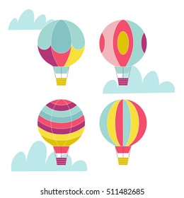 Vector hot air balloon set. 