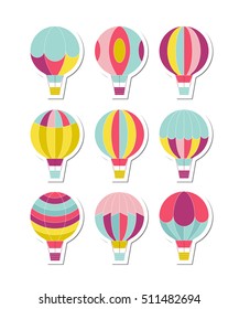 Vector hot air balloon set. Hot air balloon stickers.