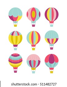 Vector hot air balloon set. 