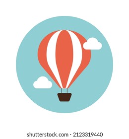 Vector hot air balloon. Air transport for travel. Flat design. Hot air balloon and clouds.