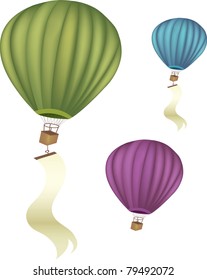 Vector hot air balloons. Grouped and layered objects for easy editing. Banner easy removable