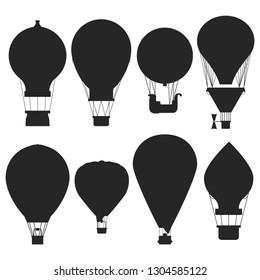 Vector hot air balloons silhouettes isolated on white background. Air balloon for adventure, transport flight illustration