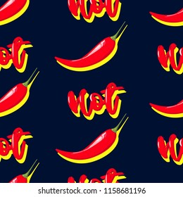 Vector hot chili peppers seamless pattern. Vintage illustration. Hot spicy mexican food. Multicolor