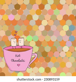 vector hot chocolate with marshmallow. abstract background