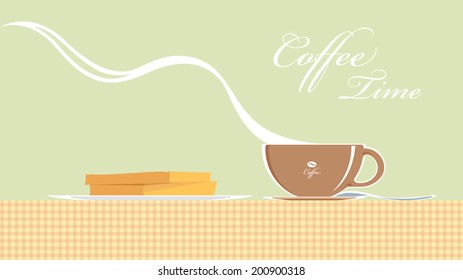 vector hot coffee with bread, The romantic
