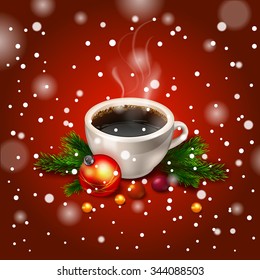 vector Hot Coffee cup on a frosty winter cup of coffee