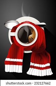 Vector of Hot Coffee Cup In Red Scarf