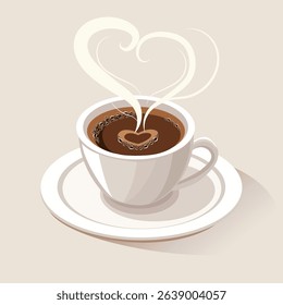vector hot coffee illustration with heart
