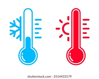 vector of hot and cold temperature thermometers
