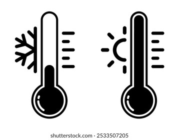 vector of hot and cold temperature thermometers