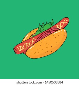 vector of hot dog food with tasty sausages. topped with mayonnaise and sauce