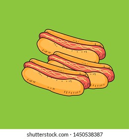 vector of hot dog food with tasty sausages. topped with mayonnaise and sauce