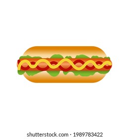 Vector Hot Dog icon isolated on white background, hotdog with lettuce and sauces.
