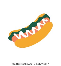 Vector hot dog illustration on white background.
