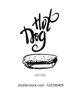 Vector Hot Dog illustration in rough doodle style with freehand line.