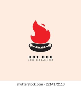 vector hot dog logo icon. vector graphics of hot dog combination of smoldering fire, simple elegant flat style.
