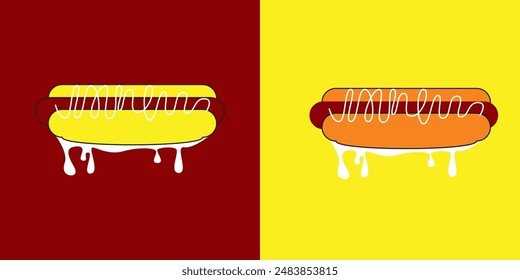 vector hot dog with melted sauce logo design