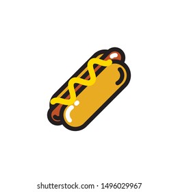 Vector hot dog with mustard icon. Flat illustration of hot dog isolated on white background. Icon vector illustration sign symbol.