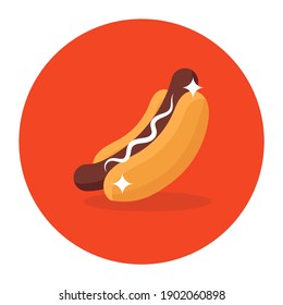 
Eine Vektorgrafik von Hot Dog-Sandwich im flachen, abgerundeten Stil 