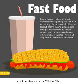 Vector Hot dog and soda.  Fast food menu