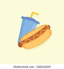 Vector hot dog and soda water. Fast food Illustration.